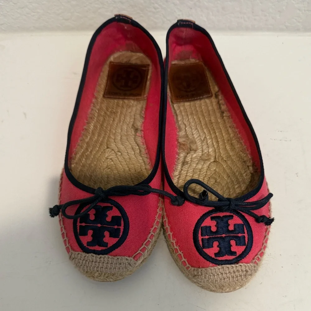 TORY BURCH Ballet Espadrilles in Lipstick Pink and Navy Blue Flats Size 6